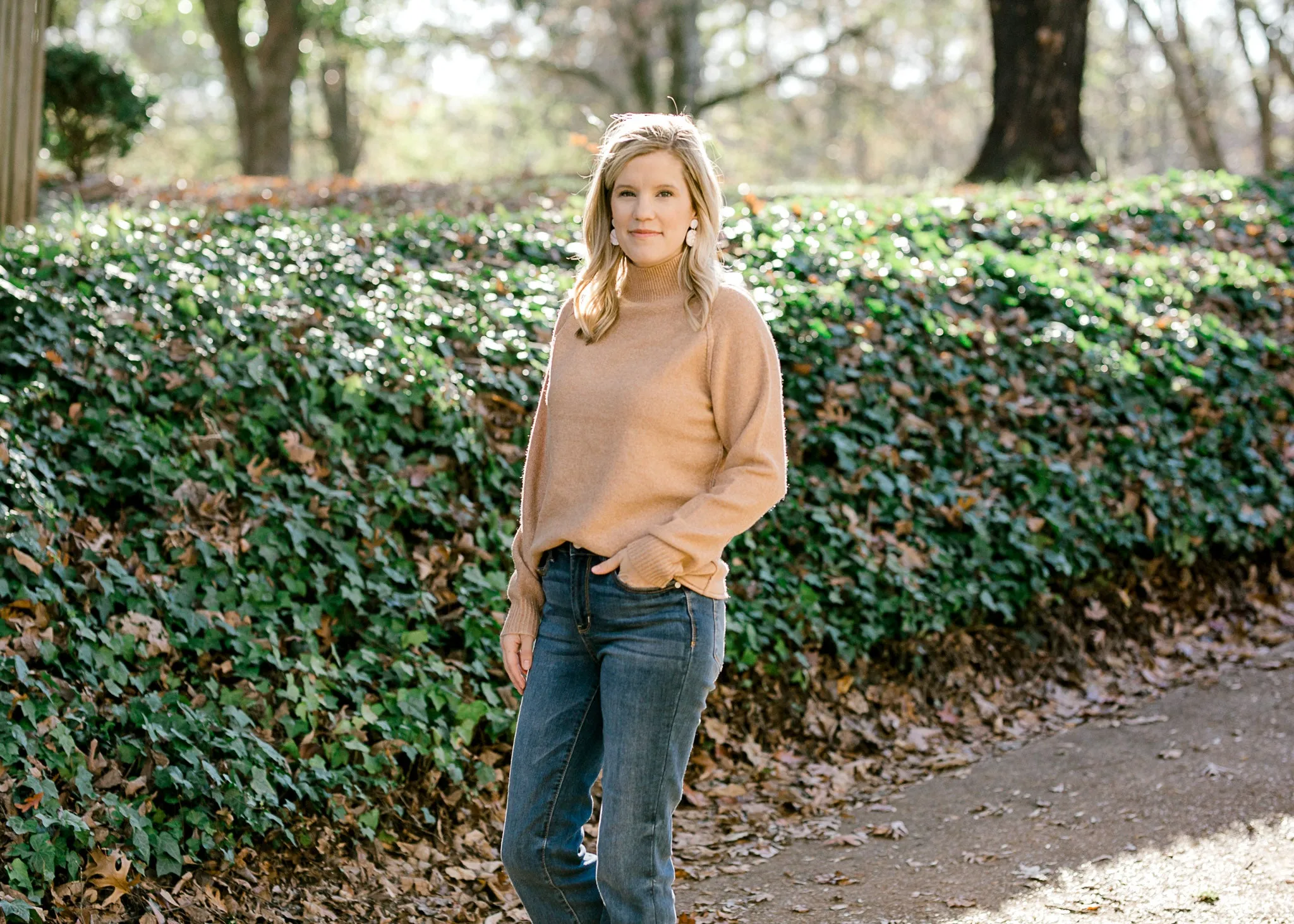 X Ribbed Neck Camel Sweater