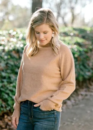 X Ribbed Neck Camel Sweater