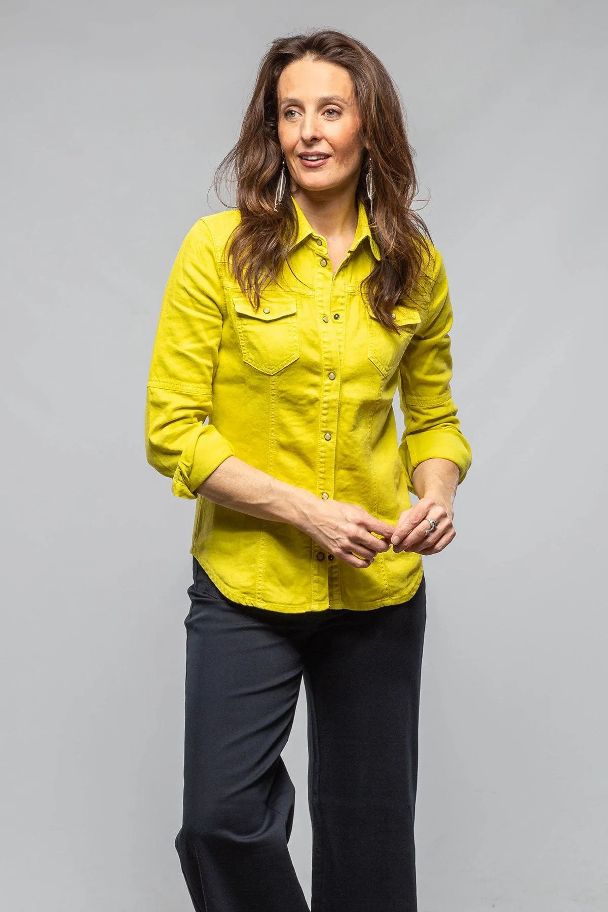 Yarmony Linen Cotton Denim Shirt In Limone