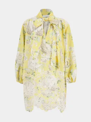 Yellow Acacia Broderie Tie Mini Dress