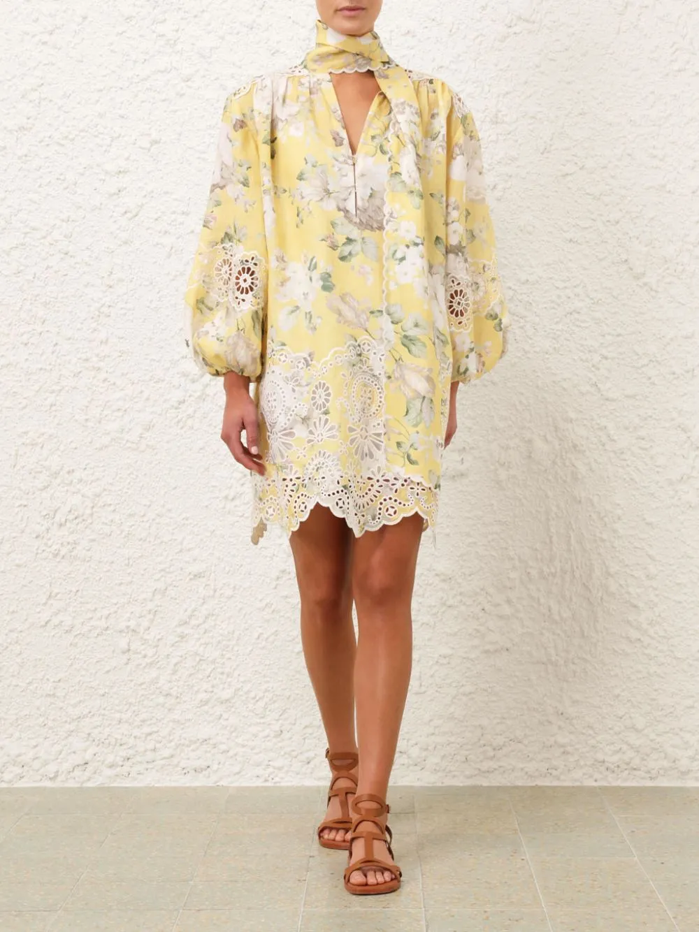 Yellow Acacia Broderie Tie Mini Dress
