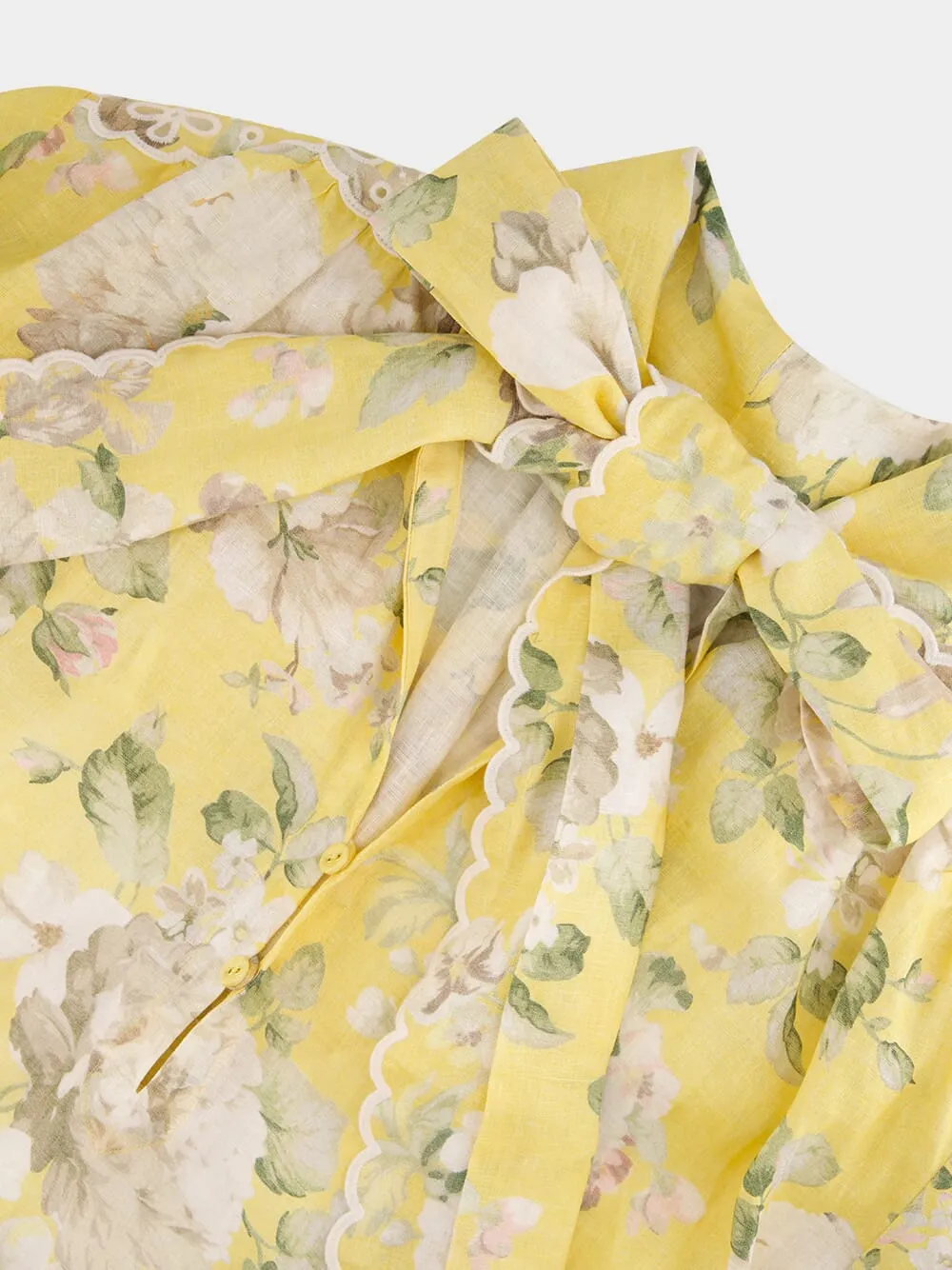 Yellow Acacia Broderie Tie Mini Dress