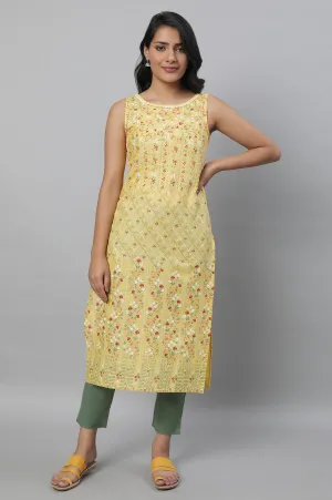 Yellow Sleeveless Printed kurta & Pants Set