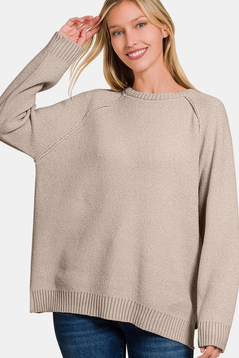 Zenana | Casual Chic Sweater with Side Slits and Raglan Sleeves